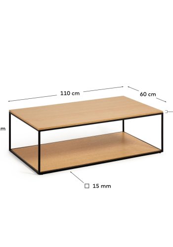 KAVE HOME Yoana sofabord, m. 1 nederste hylle - naturlig eikefiner og svart jern (110x60)