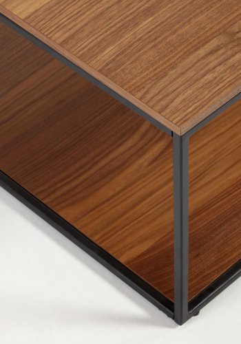 KAVE HOME Yoana sofabord, m. 1 nederste hylle - brun valnttfinish og svart jern (110x60)