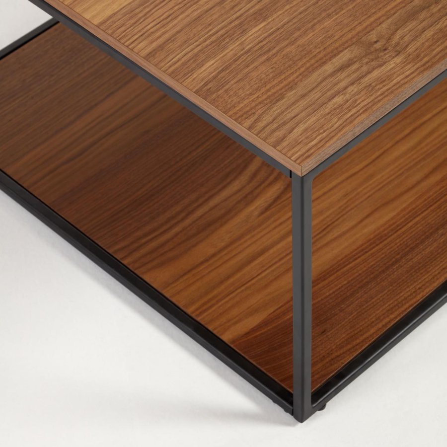 KAVE HOME Yoana sofabord, m. 1 nederste hylle - brun valnttfinish og svart jern (110x60)