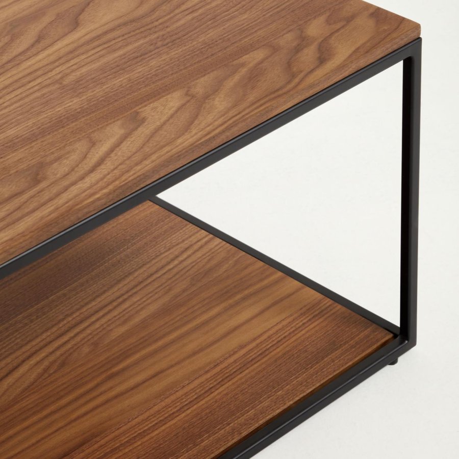 KAVE HOME Yoana sofabord, m. 1 nederste hylle - brun valnttfinish og svart jern (110x60)