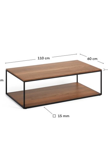 KAVE HOME Yoana sofabord, m. 1 nederste hylle - brun valnttfinish og svart jern (110x60)