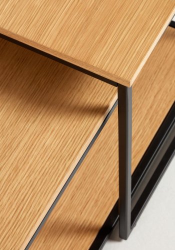 KAVE HOME Yoana sofabord, m. 1 nederste hylle - naturlig eikefiner og svart jern (sett med 2)