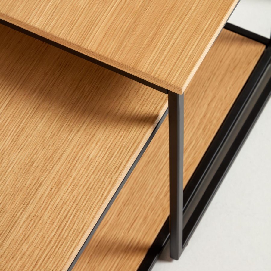 KAVE HOME Yoana sofabord, m. 1 nederste hylle - naturlig eikefiner og svart jern (sett med 2)