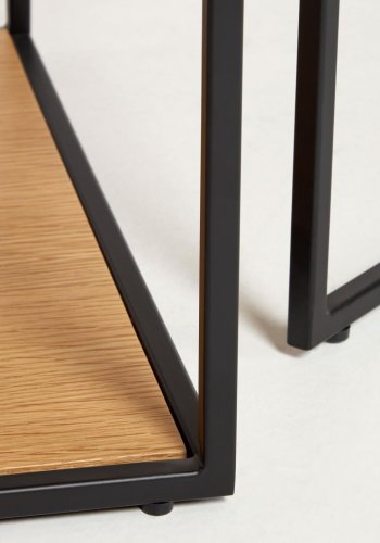 KAVE HOME Yoana sofabord, m. 1 nederste hylle - naturlig eikefiner og svart jern (sett med 2)