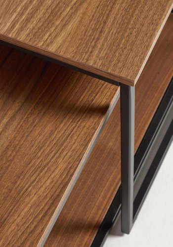 KAVE HOME Yoana sofabord, m. 1 nederste hylle - brun valnttfinish og svart jern (sett med 2)