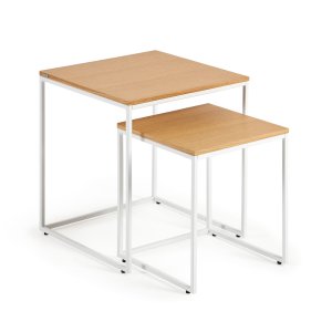 KAVE HOME Yoana sidobord, fyrkantiga - naturlig ekfaner och vitt järn (set med 2)