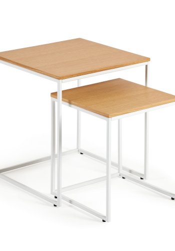 KAVE HOME Yoana sidobord, fyrkantiga - naturlig ekfaner och vitt järn (set med 2)