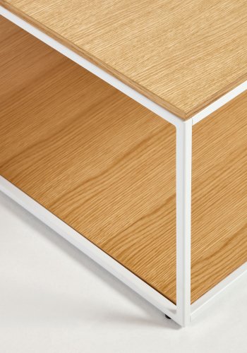KAVE HOME Yoana sofabord, m. 1 nederste hylle - naturlig eikefiner og hvitt jern (80x80)