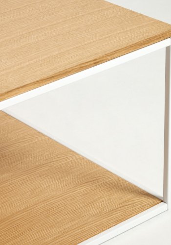 KAVE HOME Yoana sofabord, m. 1 nederste hylle - naturlig eikefiner og hvitt jern (80x80)