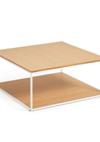 KAVE HOME Yoana sofabord, m. 1 nederste hylle - naturlig eikefiner og hvitt jern (80x80)
