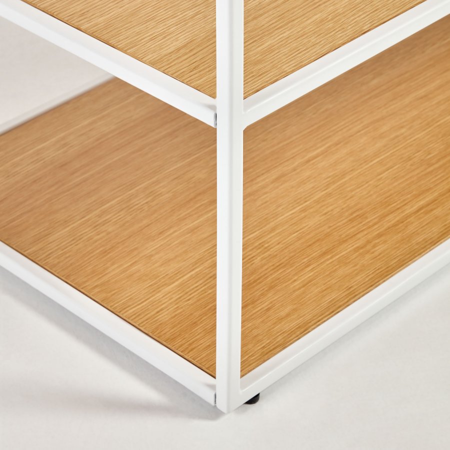 KAVE HOME Yoana TV-bord, m. 2 hyllplan - naturlig ekfanér och vitt järn (160x40)