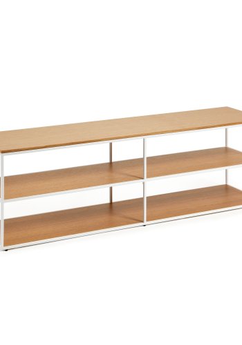 KAVE HOME Yoana TV-bord, m. 2 hyllplan - naturlig ekfanér och vitt järn (160x40)