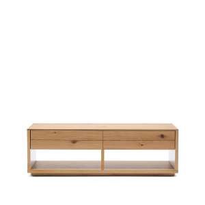 KAVE HOME Alguema soffbord 2 ldor i ekfaner med naturlig finish 140 x 60 cm