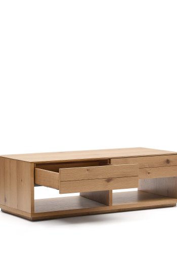 KAVE HOME Alguema salongbord 2 skuffer i eikefiner med naturlig overflate 140 x 60 cm