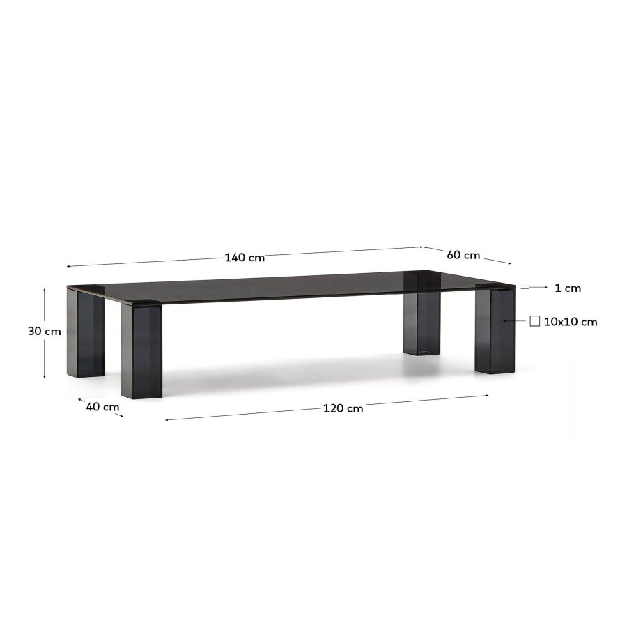 KAVE HOME Adularia mrkegrtt salongbord laget av herdet glass, 140 x 60 cm