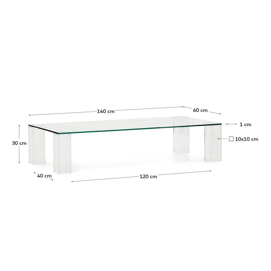 KAVE HOME Adularia gjennomsiktig salongbord i herdet glass, 140 x 60 cm