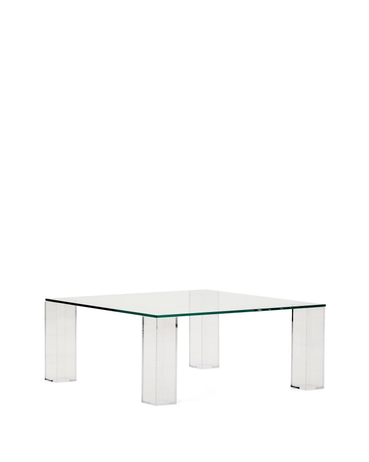 KAVE HOME Adularia sidebord i gjennomsiktig herdet glass, 85 x 85 cm