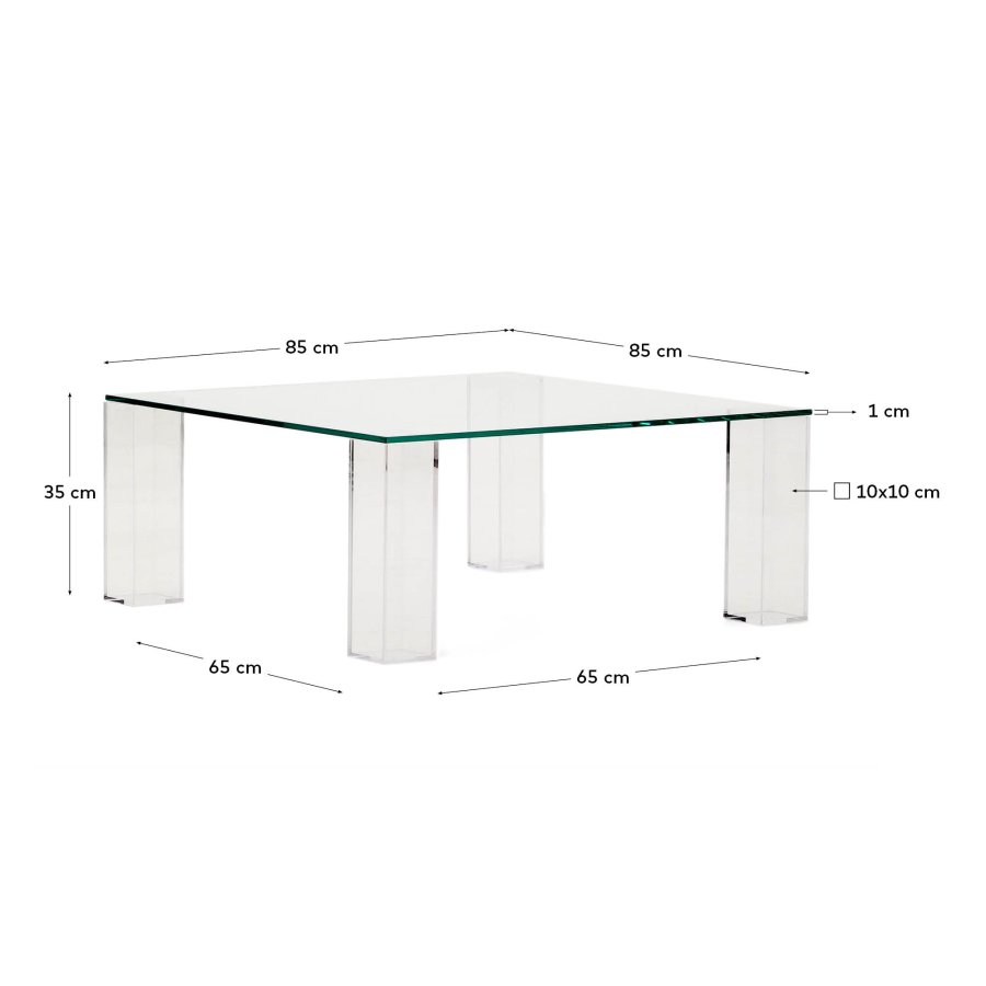 KAVE HOME Adularia sidebord i gjennomsiktig herdet glass, 85 x 85 cm