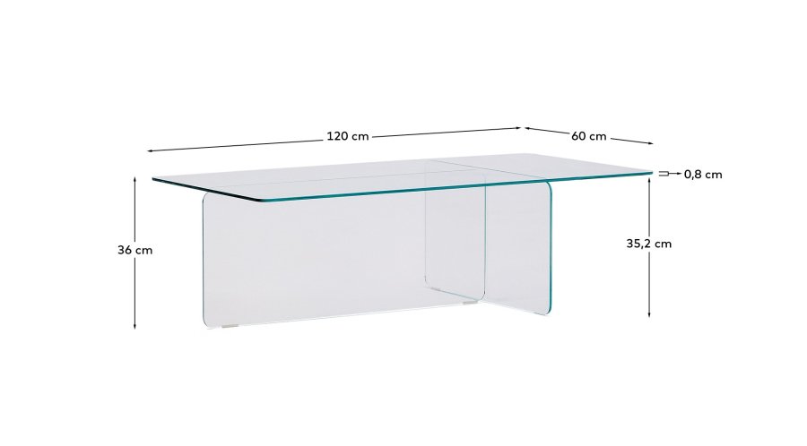 KAVE HOME Zaren gjennomsiktig salongbord i herdet glass, 120 x 60 cm