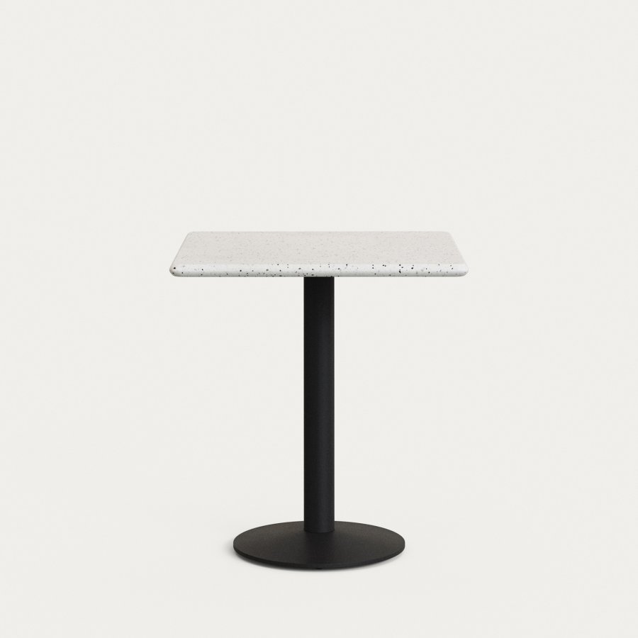 KAVE HOME Saura bord med hvit terrazzo-plate og svart metallbase 70x70x75cm