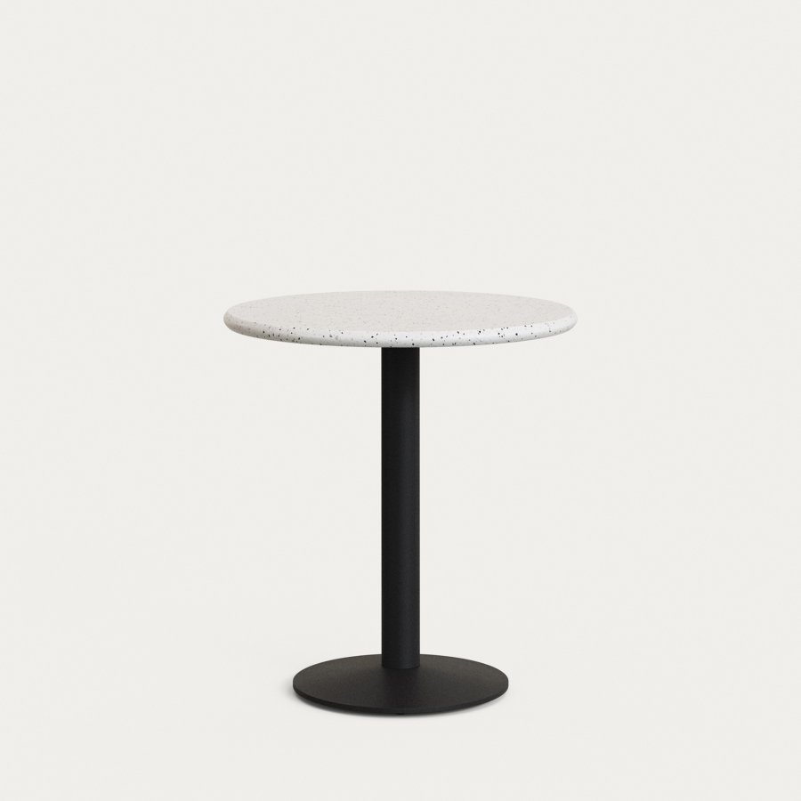 KAVE HOME Saura bord med hvit terrazzoplate og svart metallbase 70x75 cm