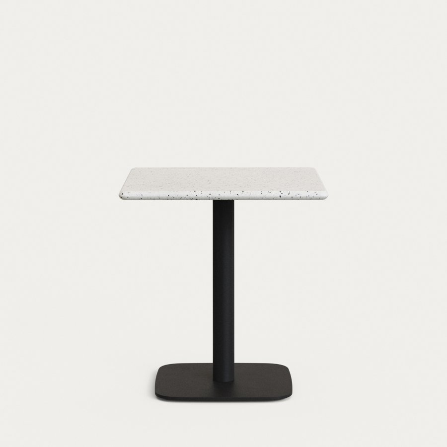 KAVE HOME Saura barbord i svartmalt metall med hvit terrazzoplate, 70 x 70 x 74 cm