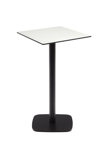 KAVE HOME Dina hyt utendrs barbord, firkantet - hvit HPL og svart metall (60x60x96)