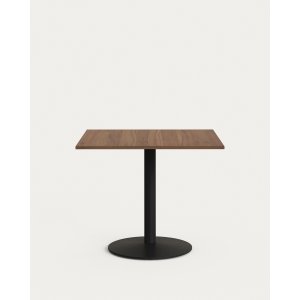 KAVE HOME Esilda bord i valnötsfinish melamin med metallben i svartmlad finish, 90 x 90 x 70 cm
