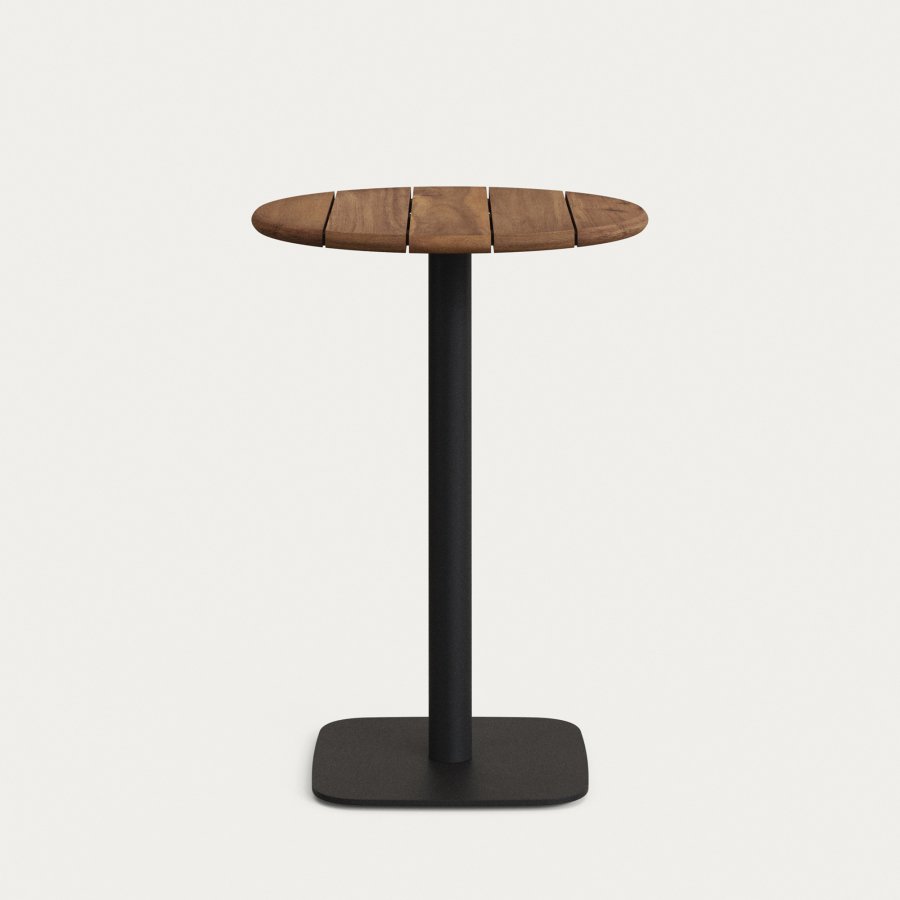 KAVE HOME Saura hyt barbord med akasieplate i valnttfinish og sort firkantet metallbase 70x70x99