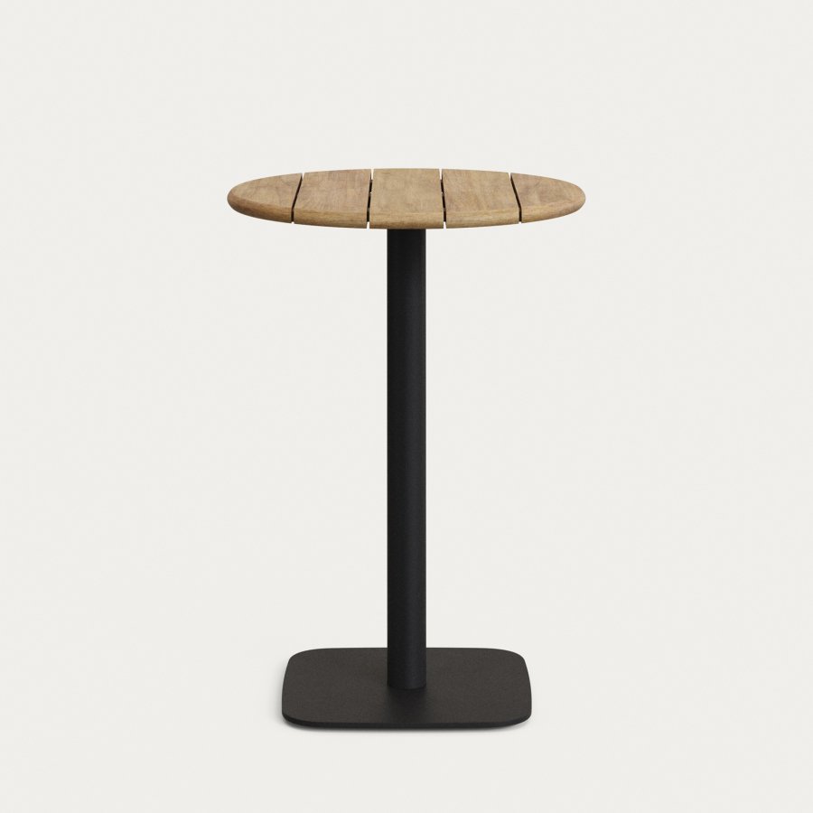 KAVE HOME Saura hyt barbord i naturlig akasie med firkantet svart metallbase 70x70x99cm