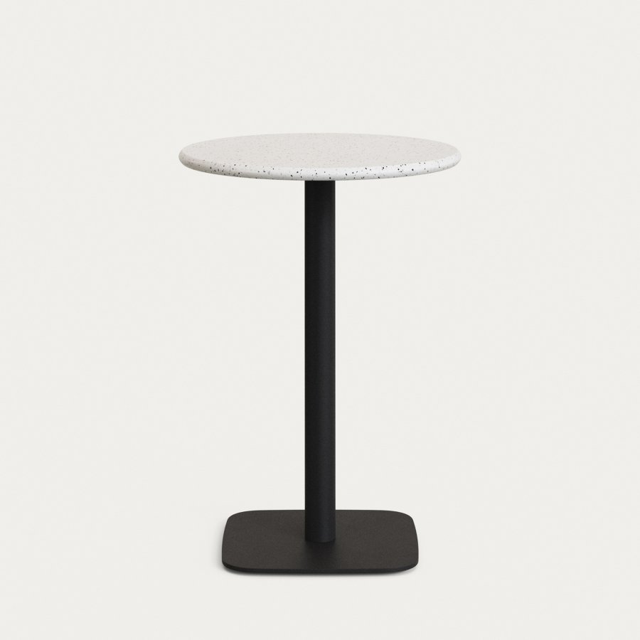 KAVE HOME Saura hyt barbord med hvit terrazzo-plate og svart firkantet metallbase 70x70x99 cm