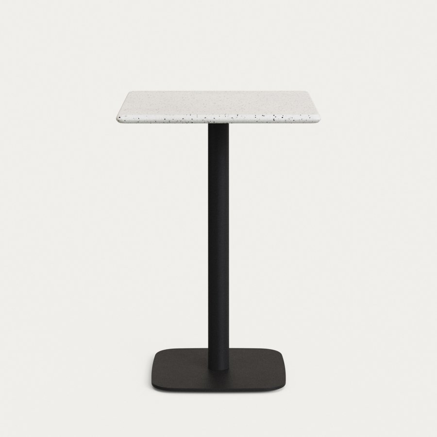 KAVE HOME Saura hyt barbord med hvit terrazzo-plate og svart metallbase 70x70x99 cm