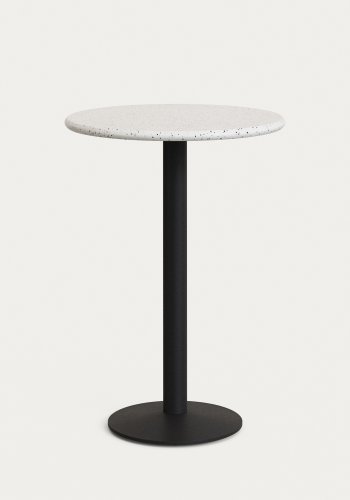 KAVE HOME Saura rundt hyt barbord laget av svart metall med hvit terrazzo-plate, 96 x 70 cm