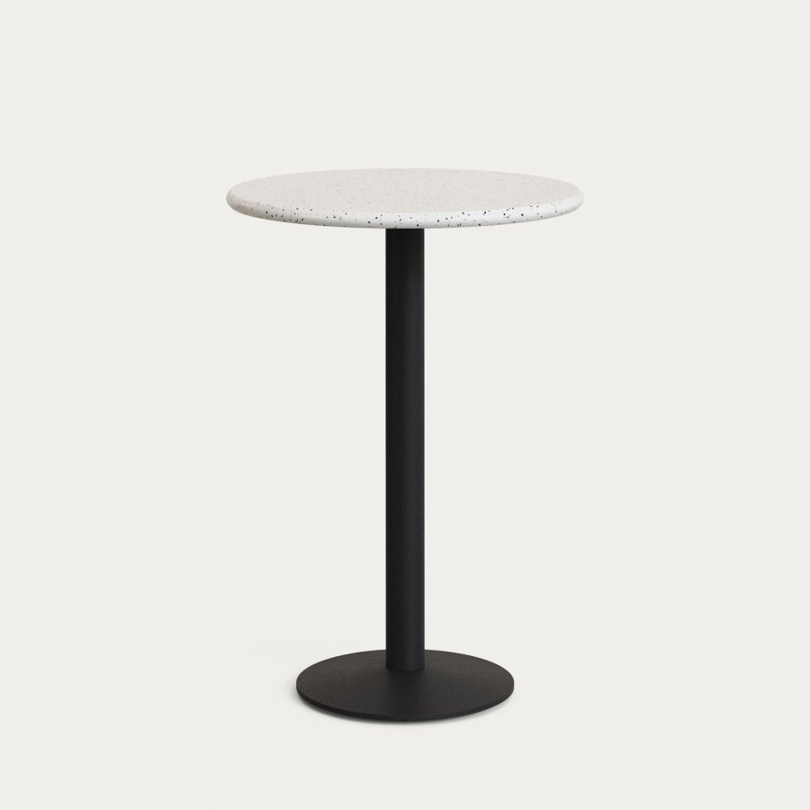 KAVE HOME Saura rundt hyt barbord laget av svart metall med hvit terrazzo-plate, 96 x 70 cm