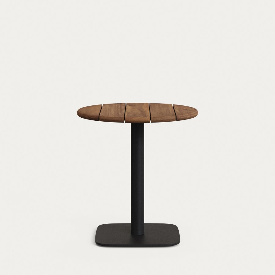 KAVE HOME Saura barbord med akasieplate i valnttfinish og svart metallbase 70x74cm