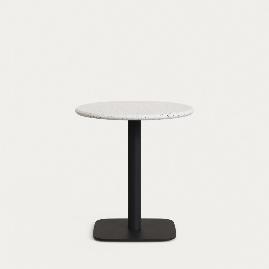 KAVE HOME Saura barbord med hvit terrazzo-plate og svart metallbase 70x74cm