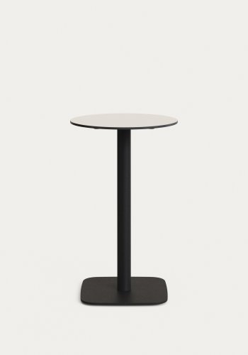 KAVE HOME Dina hyt utendrs barbord, rundt - hvit HPL og svart metall (60x96)