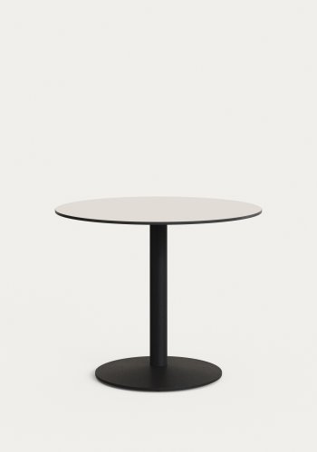 KAVE HOME Esilda rundt utebord i hvitt med metallben i svartmalt utfrelse, 90 x 70 cm