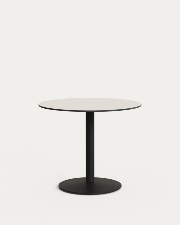 KAVE HOME Esilda rundt utebord i hvitt med metallben i svartmalt utfrelse, 90 x 70 cm