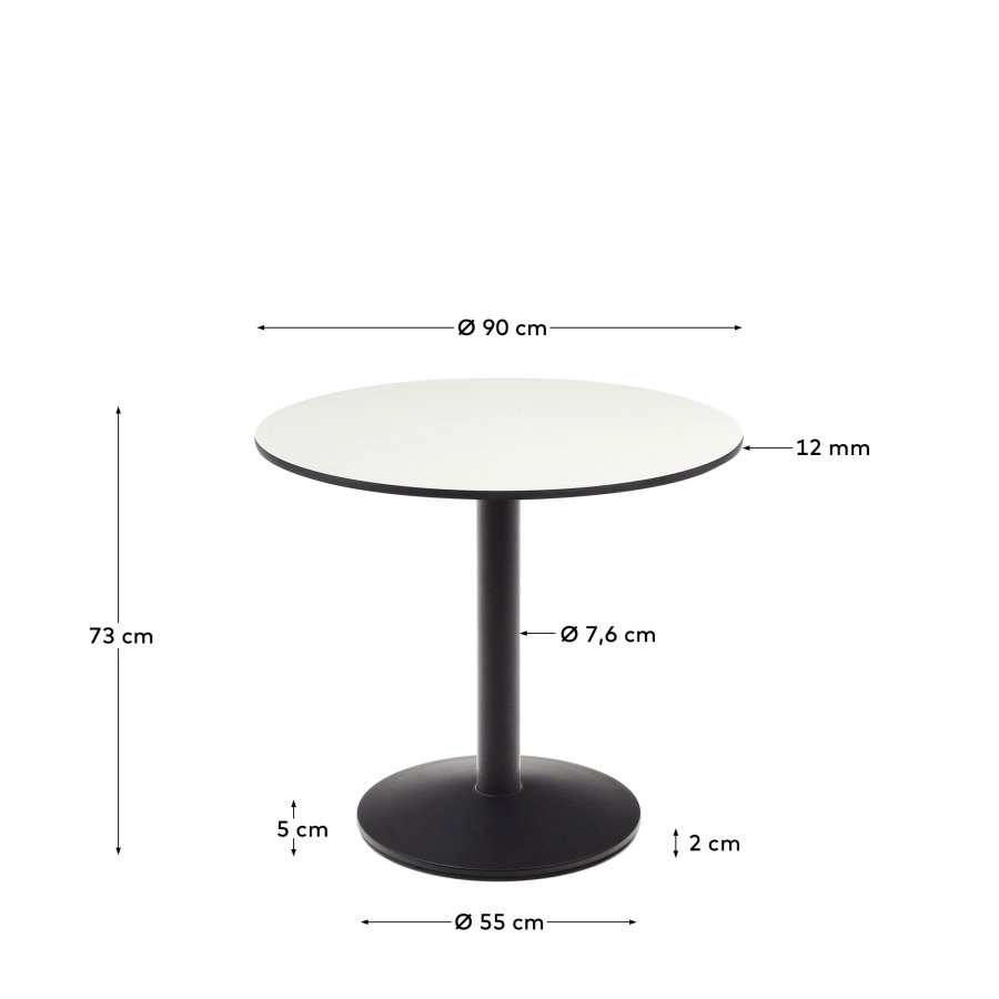 KAVE HOME Esilda rundt utebord i hvitt med metallben i svartmalt utfrelse, 90 x 70 cm