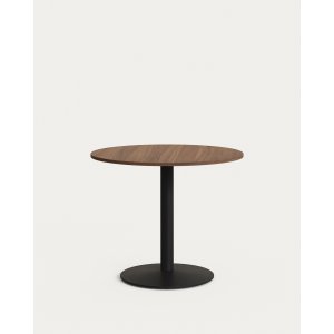 KAVE HOME Esilda runt bord i valnötsfinish melamin med metallben i svartmlad finish, :90