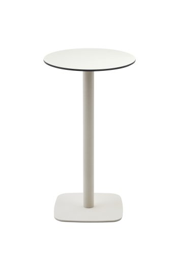 KAVE HOME Dina hyt utendrs barbord, rundt - hvit HPL og hvitt metall (60x96)