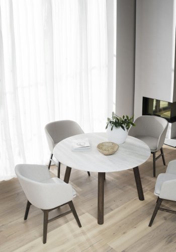 ROWICO Taransay spisebord, rundt - beige travertin og brun eik (125)