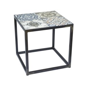 SPINDER DESIGN kvadratisk Ibiza Blacksmith hjrnebord - multifarvet keramik og stl (40x40) 