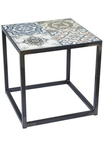 SPINDER DESIGN kvadratisk Ibiza Blacksmith hjrnebord - multifarvet keramik og stl (40x40) 