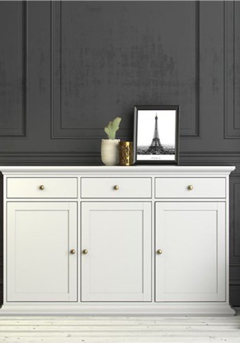 
TVILUM paris skænk - hvidt træ, 3 skuffer og låger
