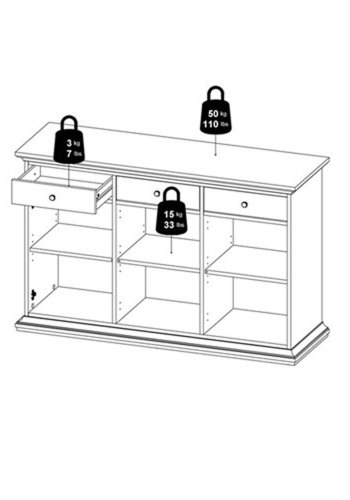 
TVILUM paris skænk - hvidt træ, 3 skuffer og låger
