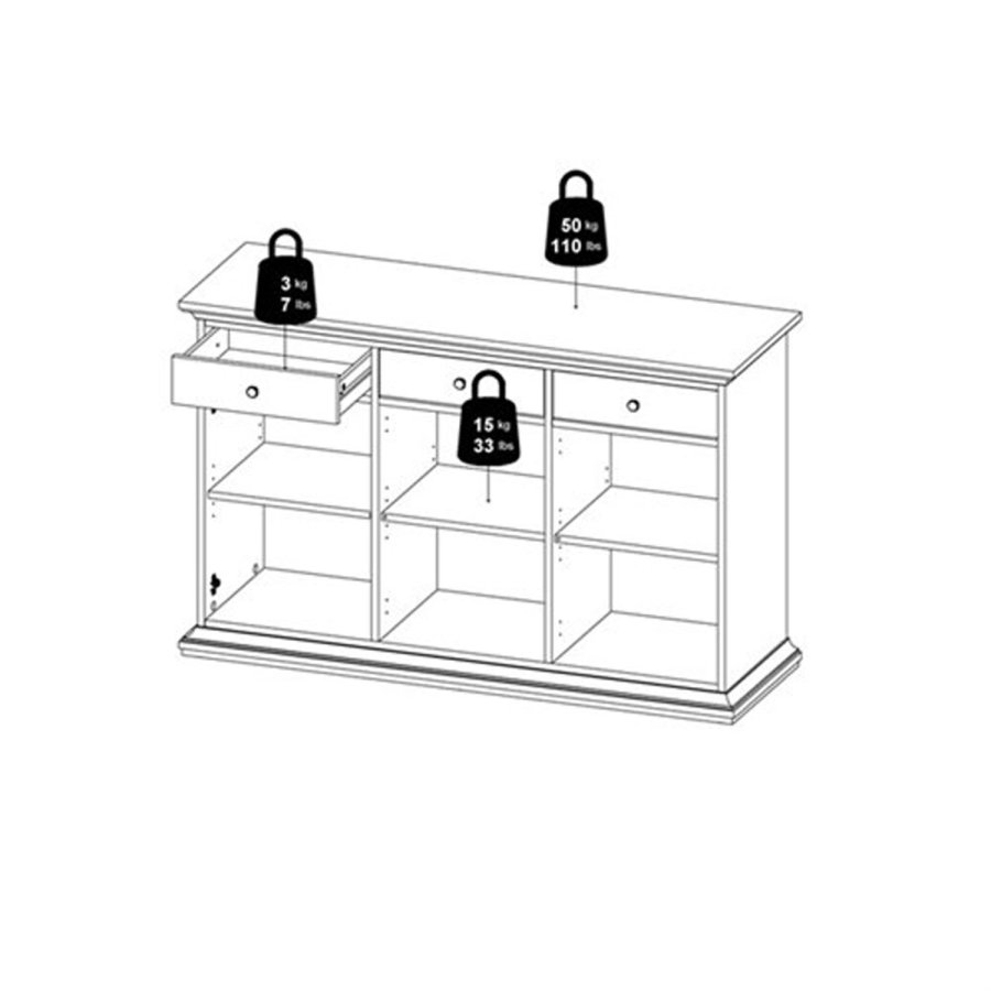 
TVILUM paris skænk - hvidt træ, 3 skuffer og låger
