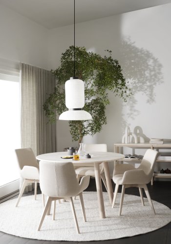 ROWICO Taransay spisebord, rundt - beige travertin og hvitkalket eik (125)