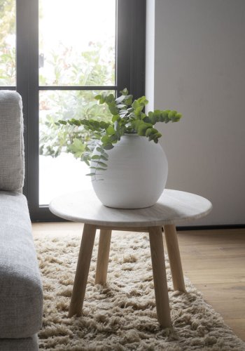 ROWICO Taransay Couchtisch, rund – beigefarbener Travertin und weiß gekalkte Eiche (60)